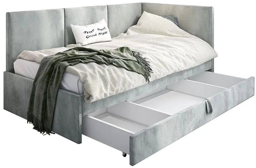Popielate łóżko dziecięce z pojemnikiem H2-M09