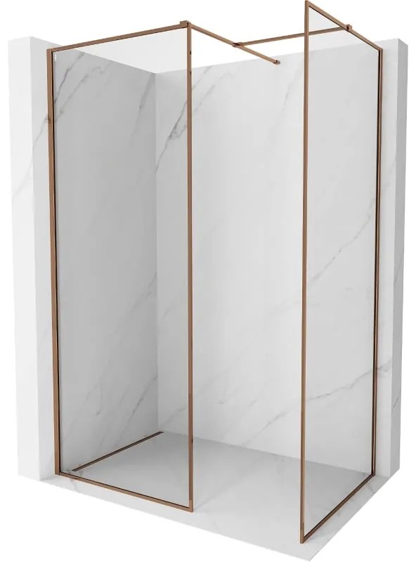 Mexen Kioto-F ścianka prysznicowa Walk-in z ramką 125 x 100 cm, transparent 8 mm, różowe złoto - 800-125-202-04-60-100