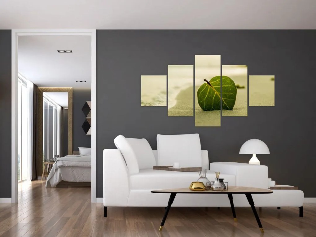 Obraz liścia w piasku (125x70 cm)