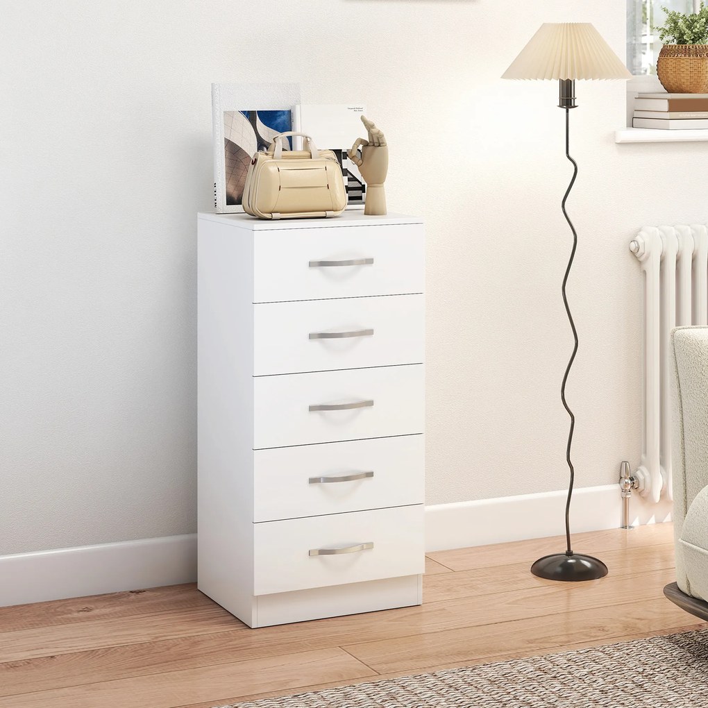 HOMCOM Komoda z 5 szufladami, komoda do ubrań i rzeczy, płyta wiórowa, biały