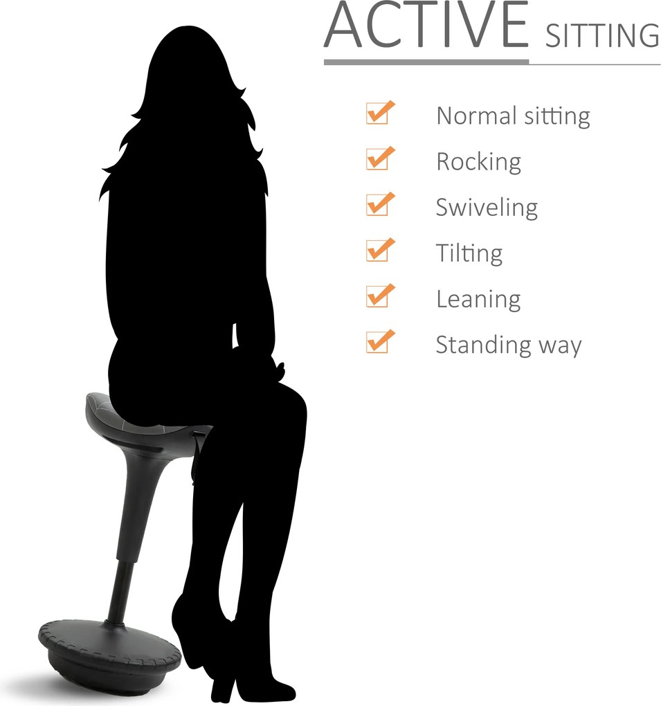 Vinsetto Stołek biurowy z funkcją obrotu, ergonomiczny stołek, regulowana wysokość 65,5-83,5 cm, 120° pochylenie, Szary