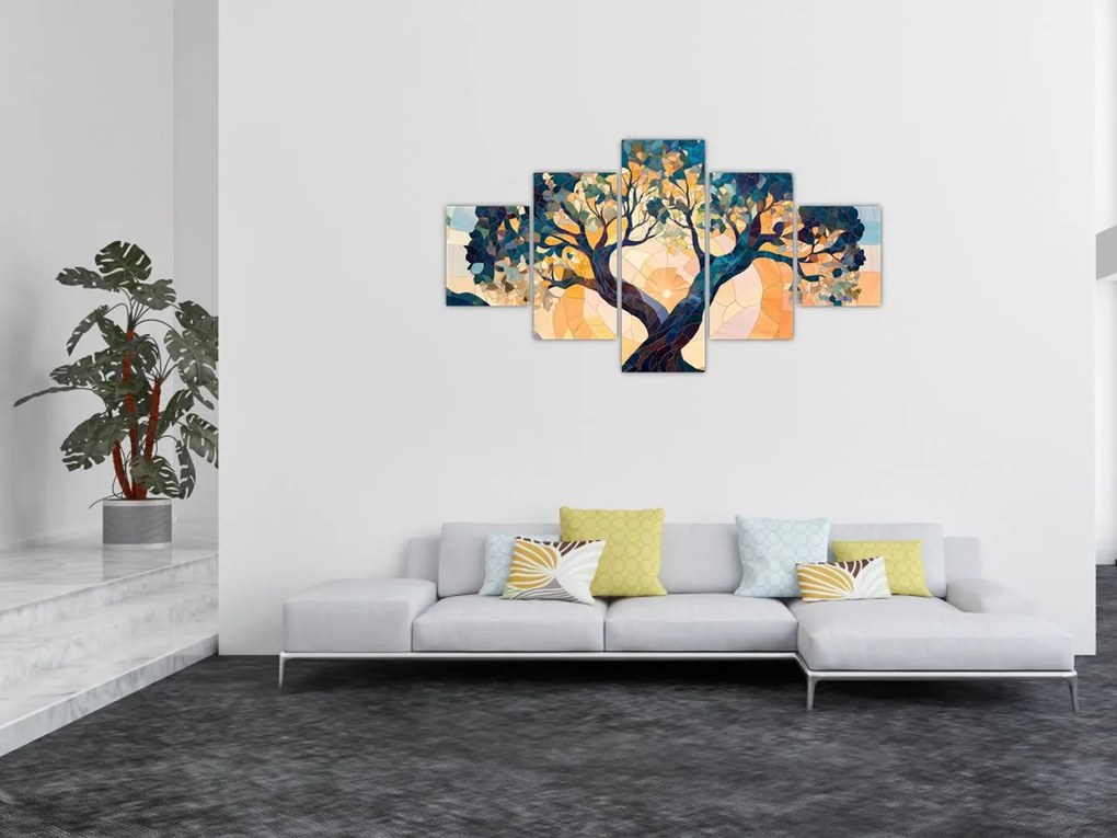 Obraz – Mozaika – słońce i drzewo II. (125x70 cm)