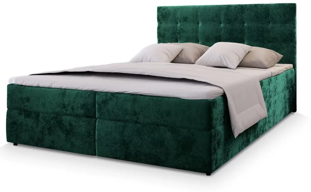 Tapicerowane łóżko boxspring GLORIEN WELUR 180x200 cm ciemnozielone Materac: Materac sprężynowy Bonell