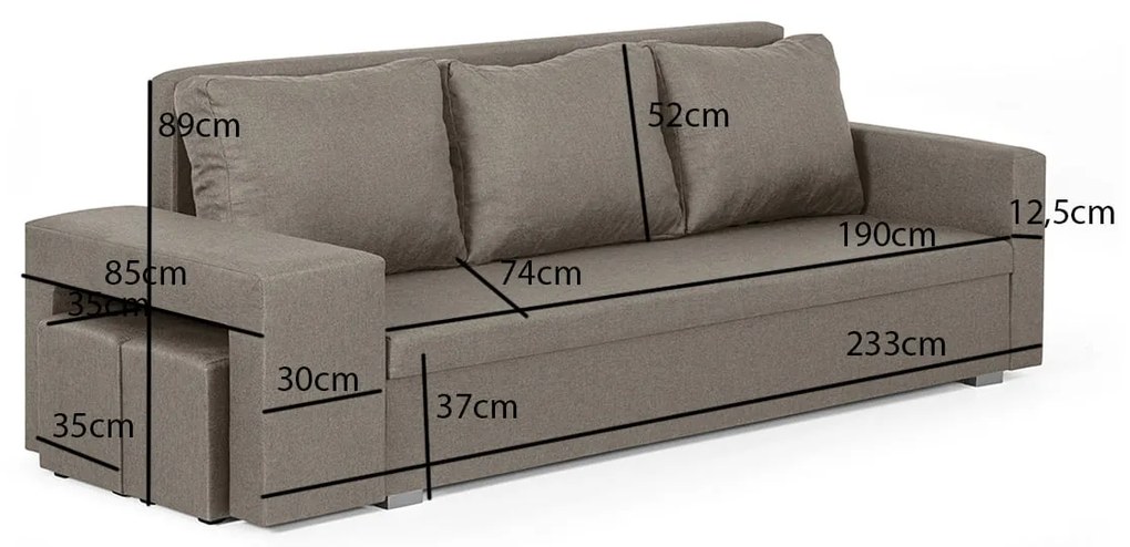 Kanapa sofa 3 os z funkcją spania MILO2 Beżowy