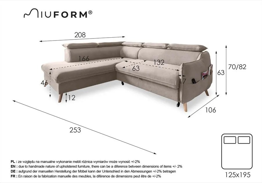 Beżowy aksamitny rozkładany narożnik (lewostronny) Sweet Harmony – Miuform
