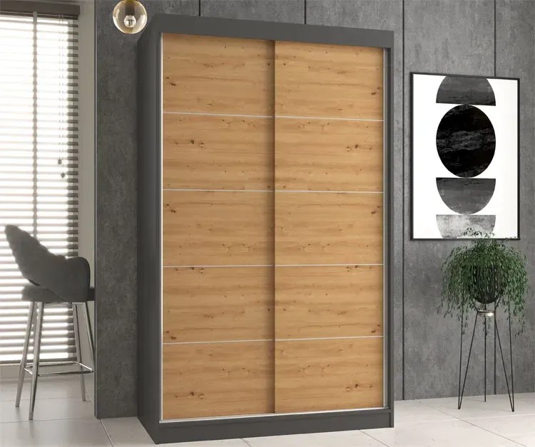Szafa ze szprosami 120 cm dąb artisan antracyt L6-W74