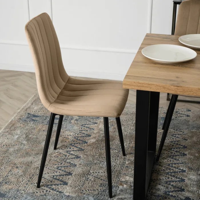 Krzesło Tapicerowane do Jadalni IBIS Beżowe Welurowe Nowoczesne Loft