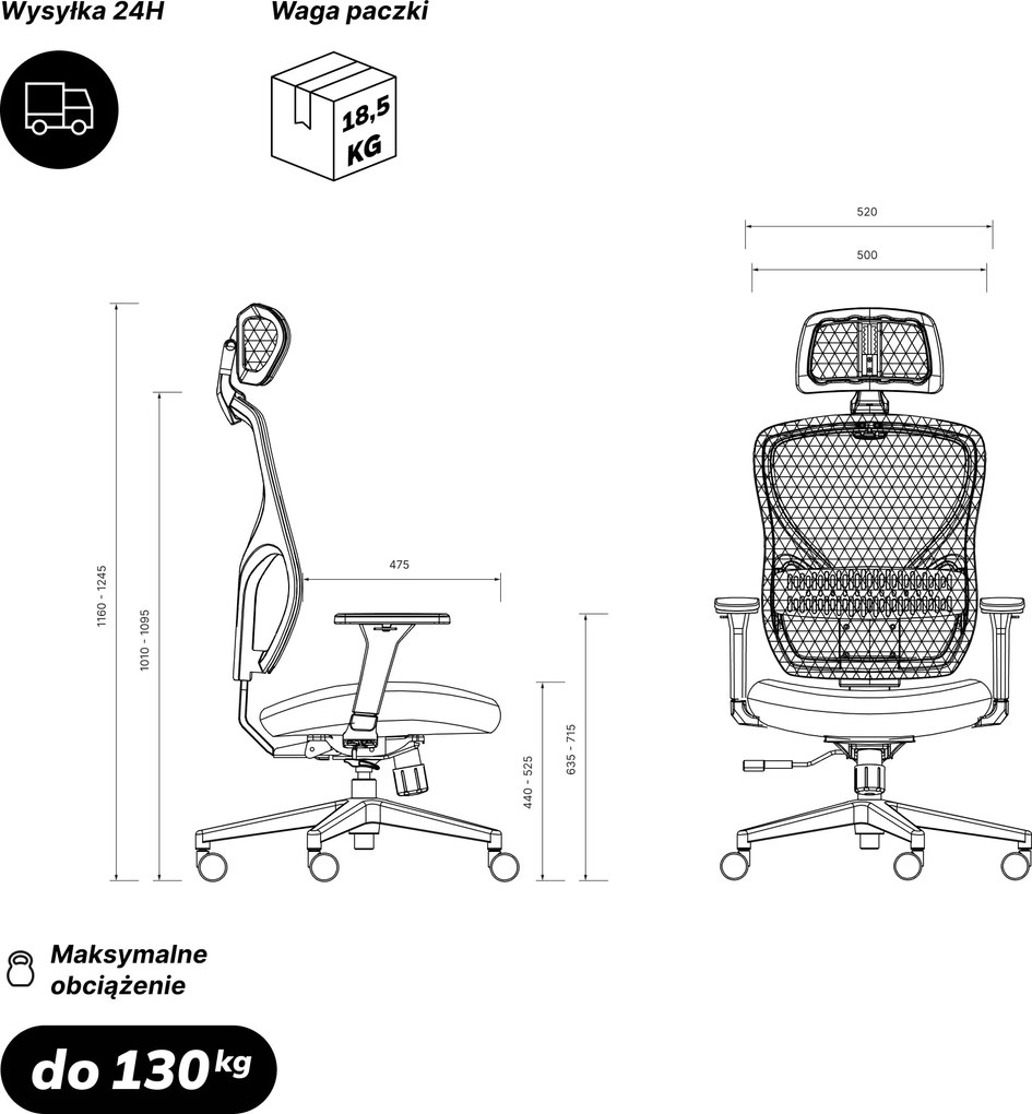 Fotel biurowy obrotowy z zagłówkiem czarny: ORBIT