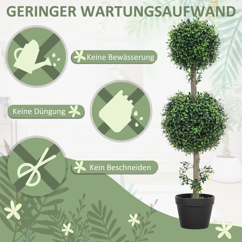 HOMCOM Zestaw 2 Sztucznych Roślin, Sztuczne Drzewka Bukszpanowe, UV-chronione, z Doniczką, Zielony