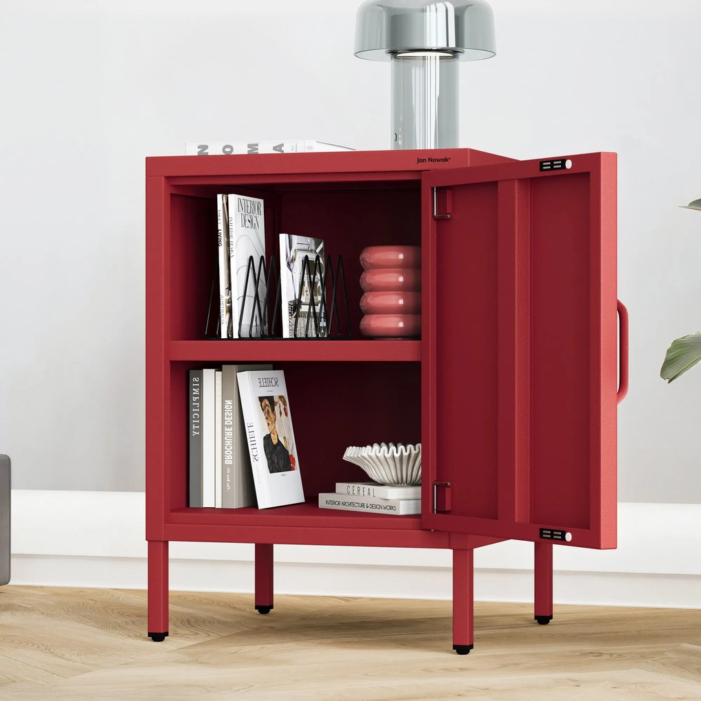 Szafka nocna metalowa czerwona Modern MIA, 424 x 595 x 400 mm