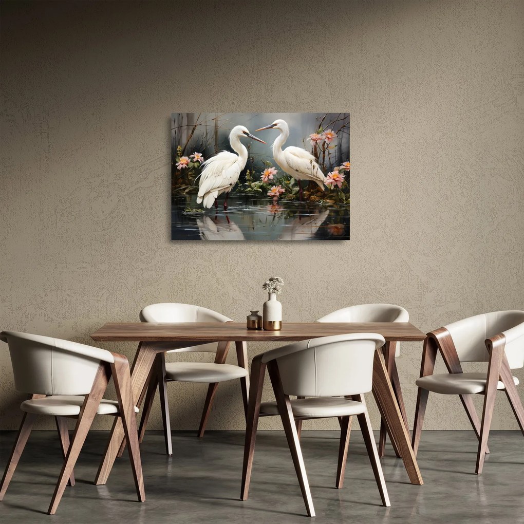 Obraz na szkle - Białe żurawie (70x50 cm)