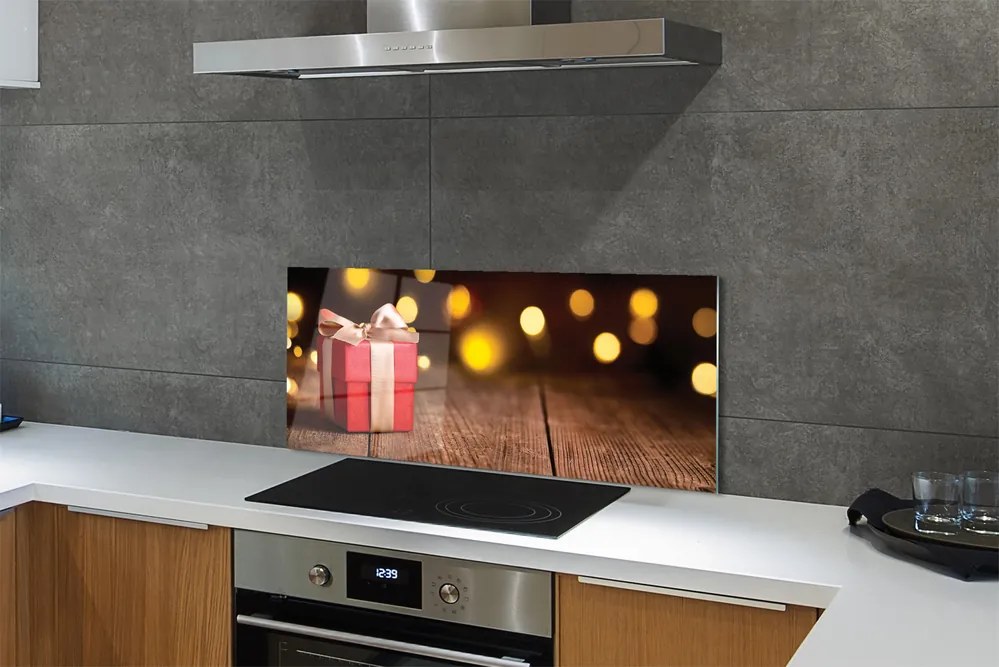 Panel szklany do Kuchni Prezent na Rustykalnym Drewnie