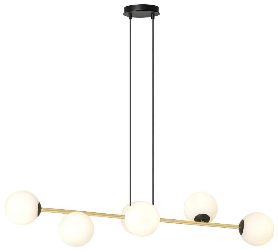 Podłużna lampa wisząca, żyrandol złoty, klosz biały – Gravity BL 6