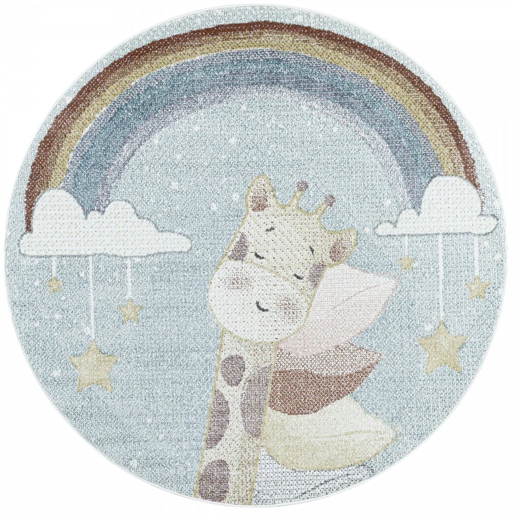 Dywan dziecięcy Lucky Śpiąca Żyrafa na chmurkach 120 cm x 120 cm koło