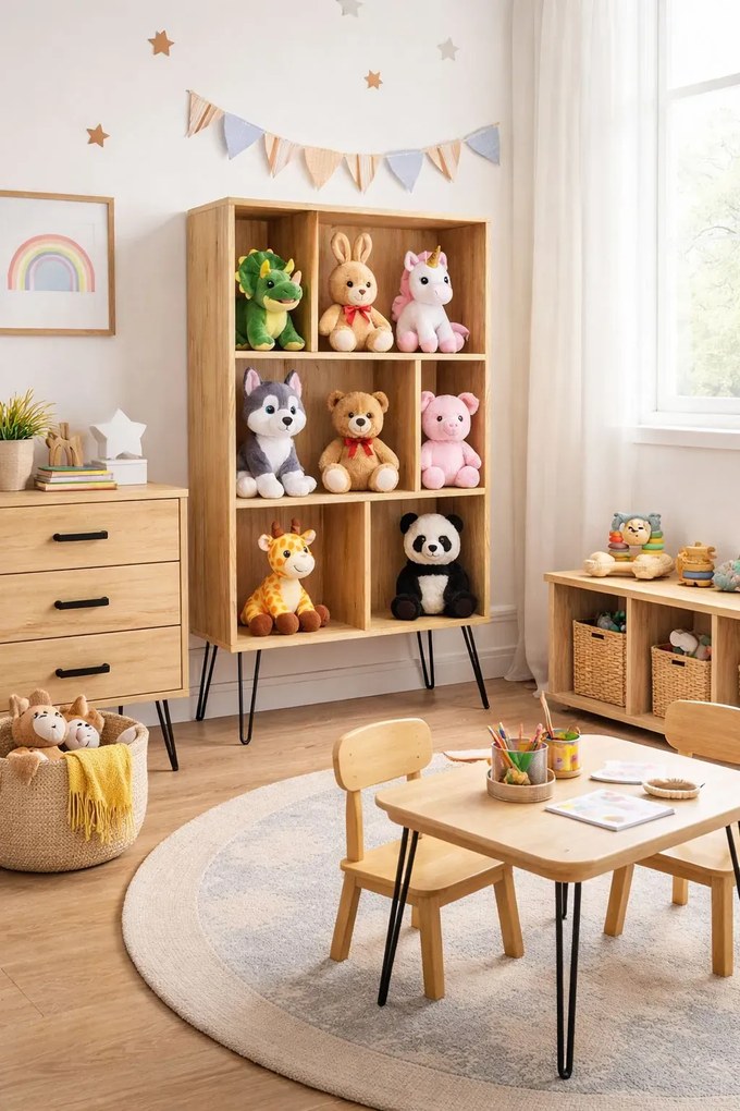 Industrialny regał na zabawki dąb craft P2-M66