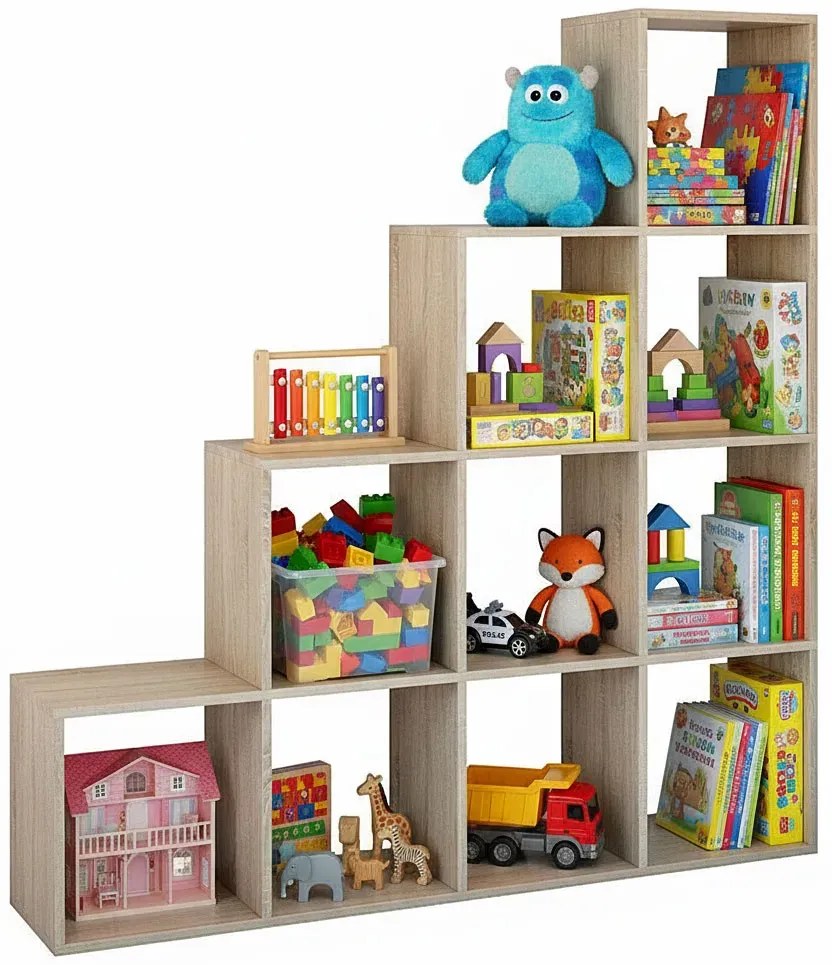 Schodkowy regał dziecięcy na zabawki dąb sonoma Z4-D32
