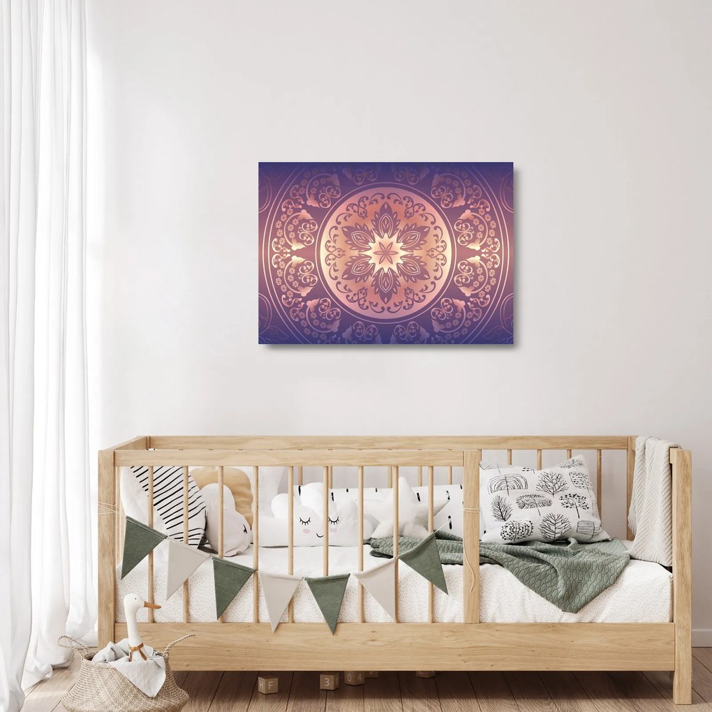 Obraz na szkle - Mandala na fioletowym gradiencie (70x50 cm)