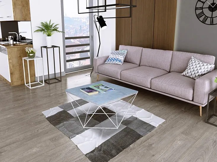 Druciany stolik kawowy beton + biały H9-B12