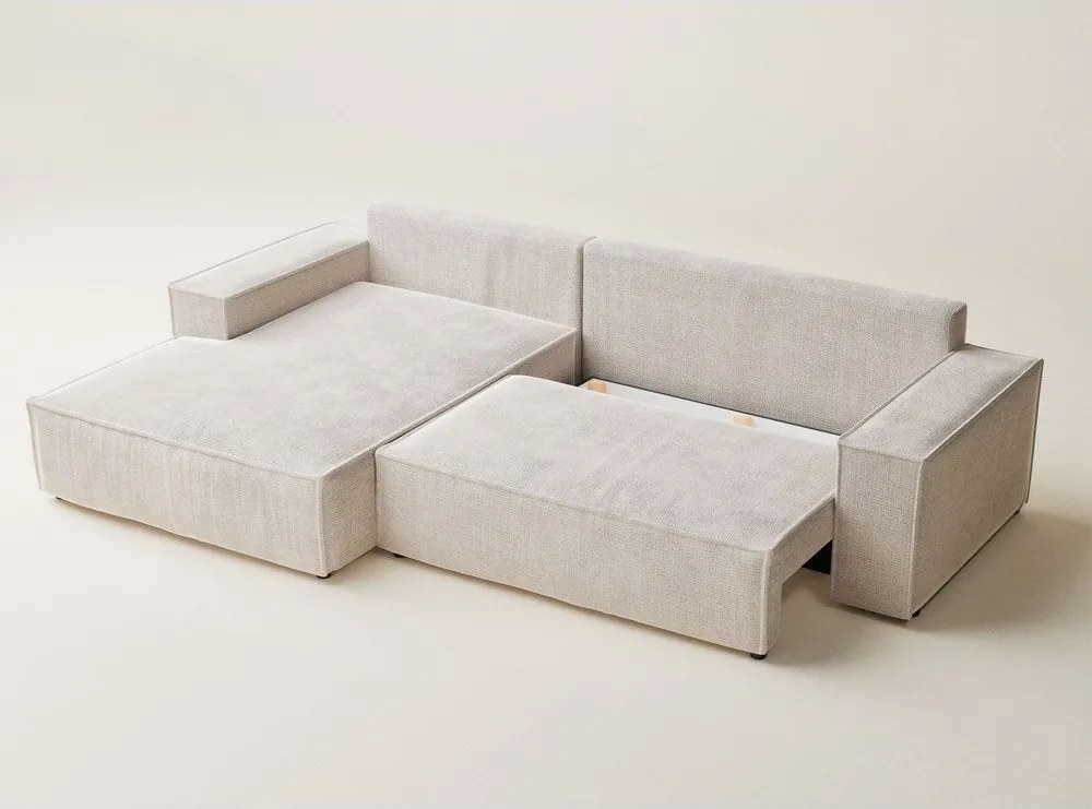 Kremowy rozkładany/ze schowkiem narożnik z tkaniny szenilowej (lewostronny/z szezlongiem) Maze – Maison de Rêve