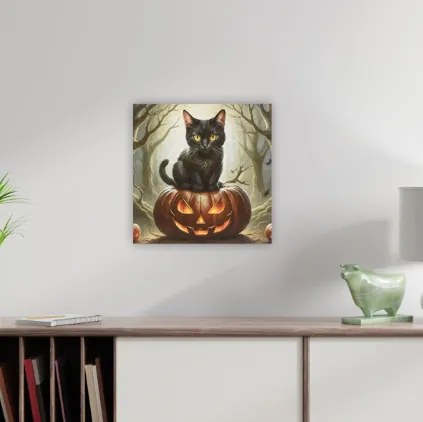 Obraz LED z kotem na dyni 40x40 cm dekoracja Halloween