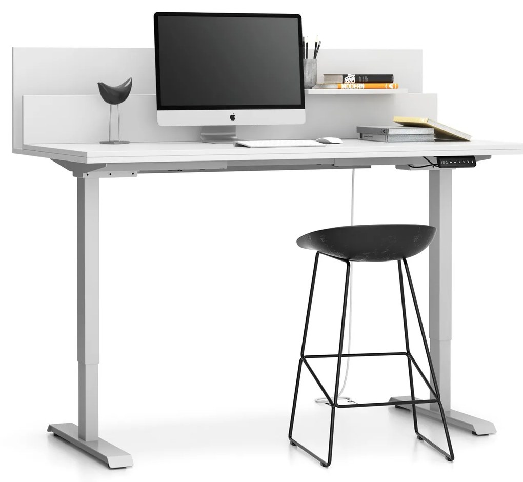 Biurko z regulacją wysokości SINGLE LAYERS, 160x80 cm, 2 silniki, z przegrodami, biały