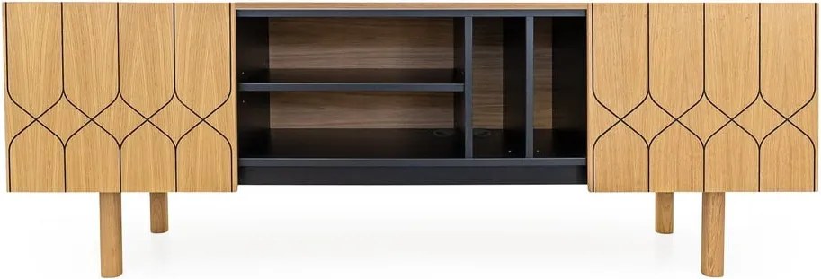 Czarno-naturalna szafka pod TV w dekorze dębu 175x60 cm Porto – Woodman