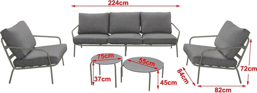 Doppler CALISTA ogrodowy zestaw wypoczynkowy 2+1 ciemnoszary