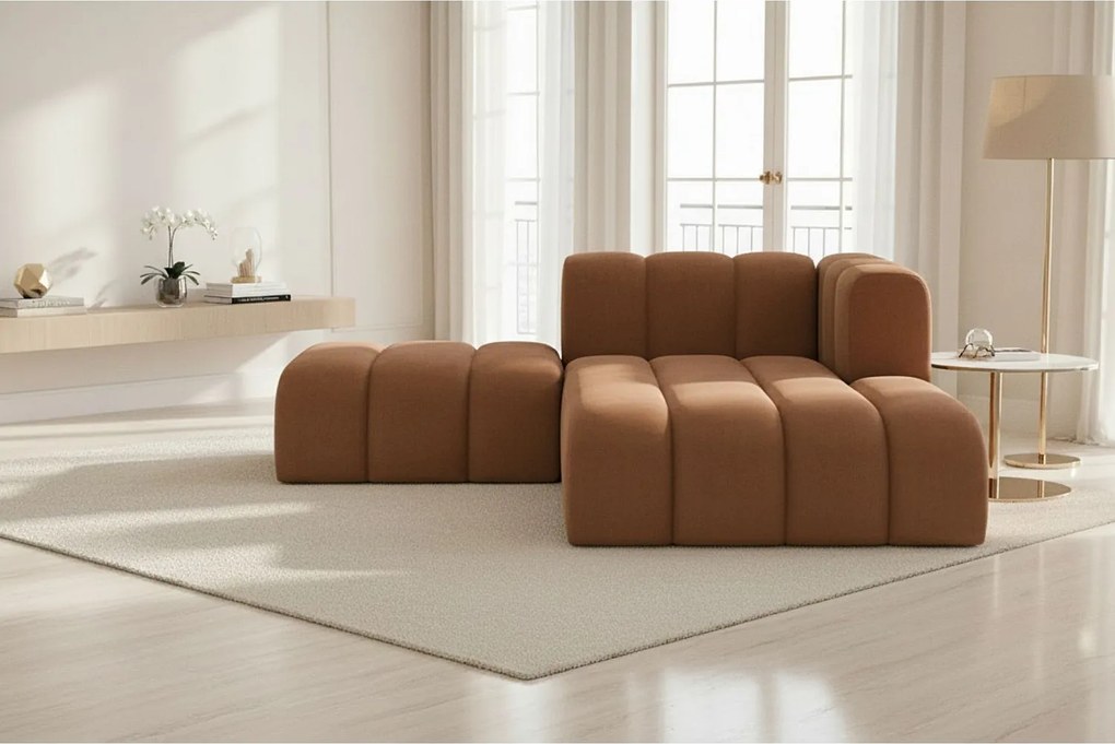 Szezlong z pufą Grand, tkanina Salvador, Ciemnobrązowy, Prawy