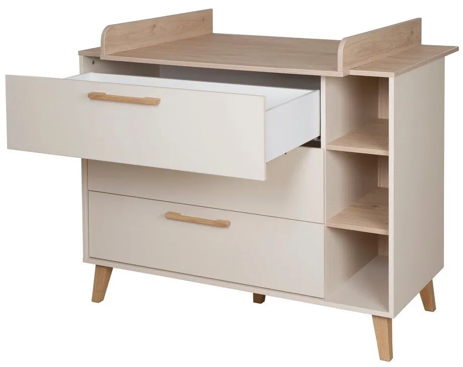 Kremowa/w naturalnym kolorze komoda dziecięca w dekorze dębu z przewijakiem 117x103x78 cm Jil – Roba