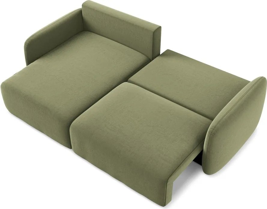 Zielony aksamitny rozkładany/ze schowkiem narożnik (lewostronny/z szezlongiem) Kalena – Makamii