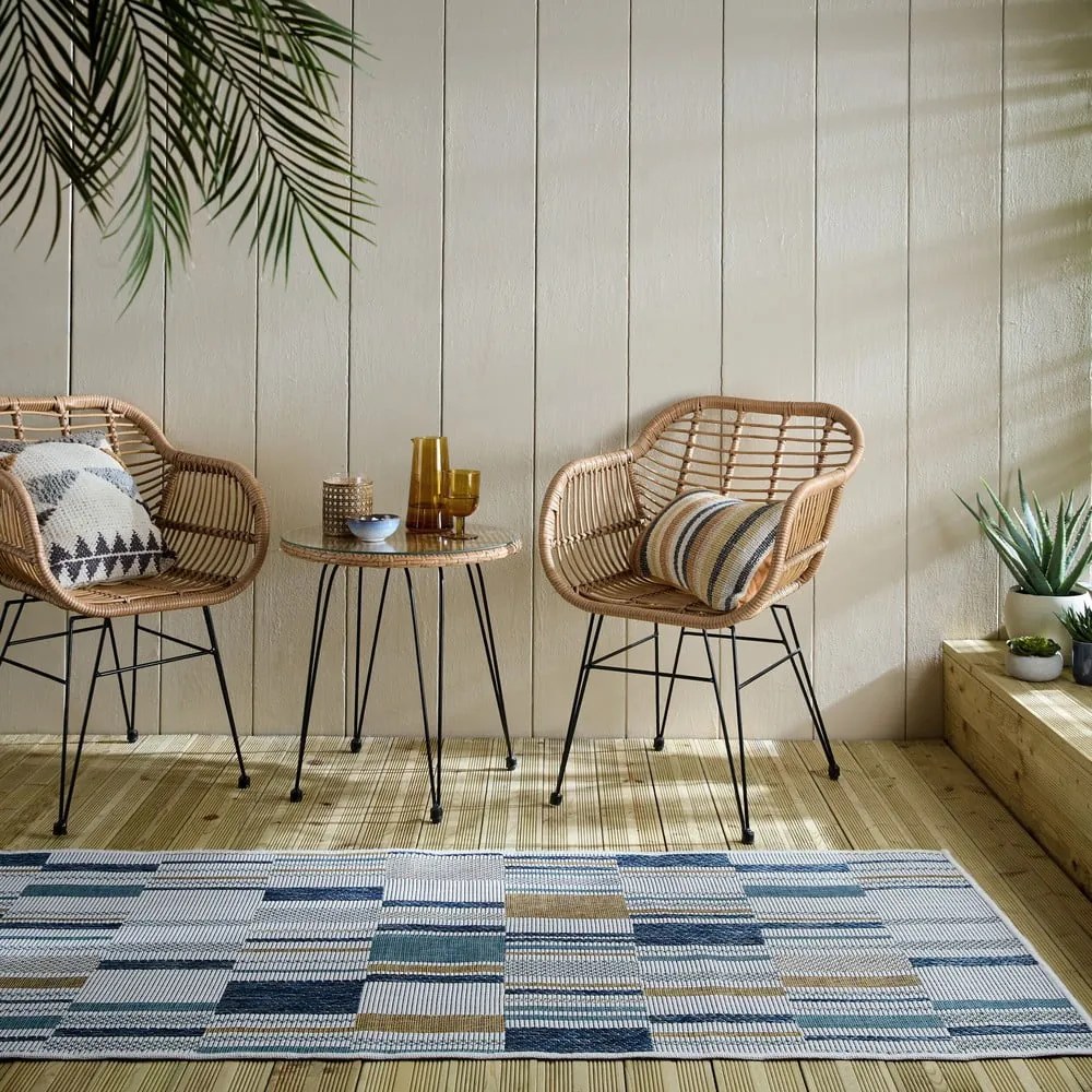 Żółto-niebieski dywan odpowiedni na zewnątrz 80x230 cm Rosco Geo – Flair Rugs