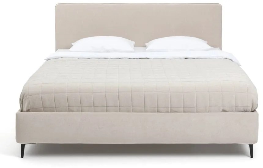 Beżowe tapicerowane łóżko dwuosobowe ze stelażem 180x200 cm Noira Slim – Bonami Selection