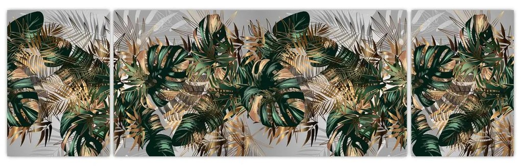 Obraz - Złoto - zielone tropikalne liście (170x50 cm)