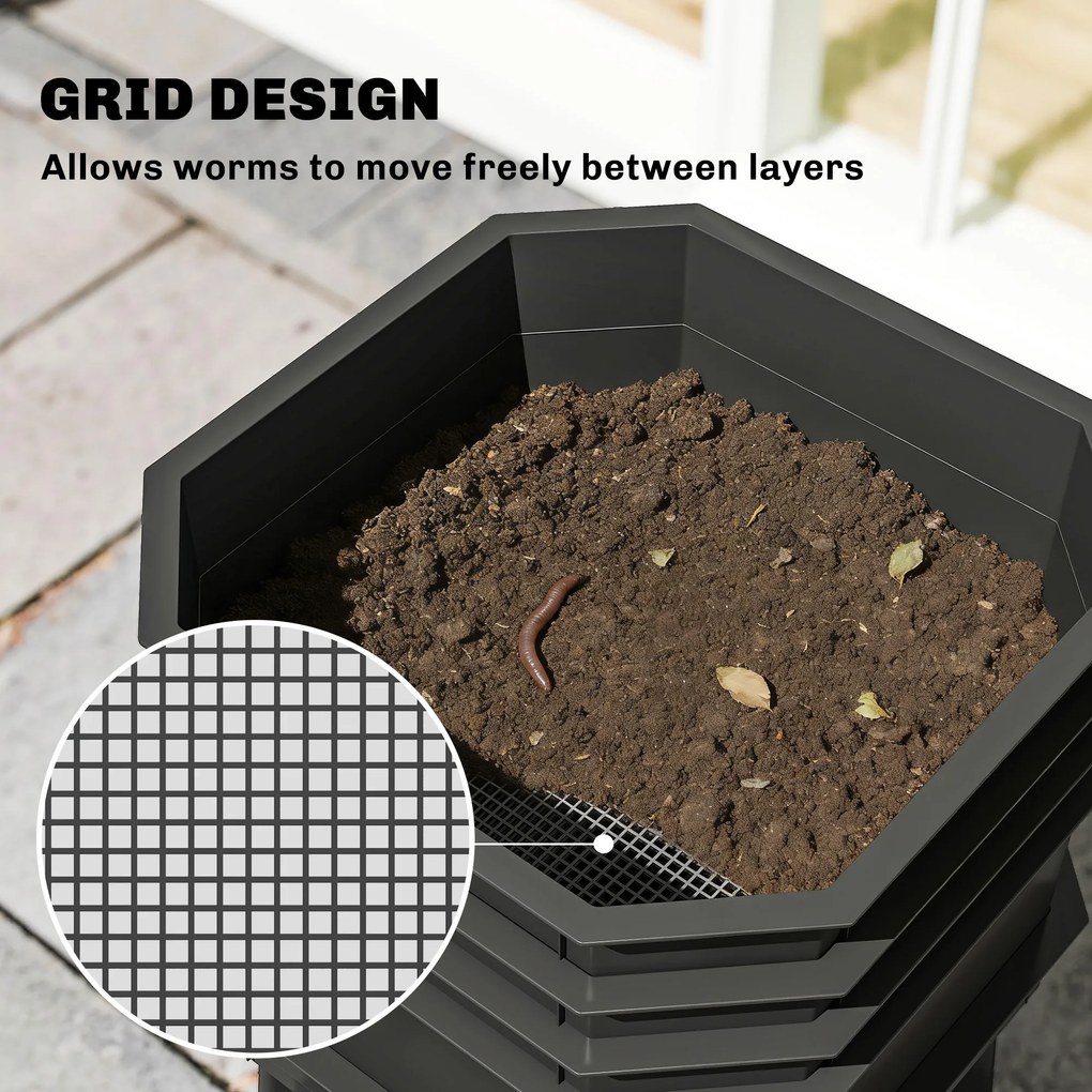 Outsunny Kompostownik 28 litrów, 39 x 39 x 51,5 cm szybki kompostownik z tackami, termokompostownik ciemnoszary | Aosom PL