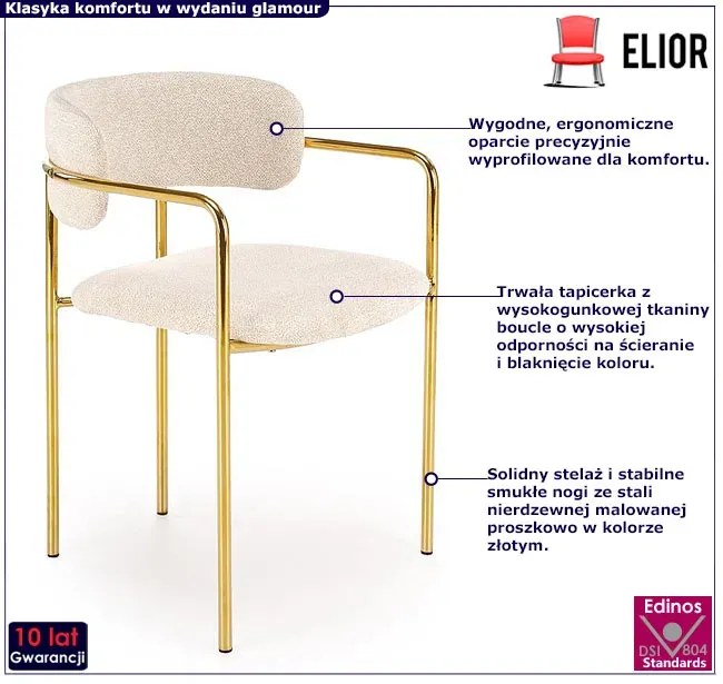 Beżowe tapicerowane krzesło w stylu glamour - Ixis