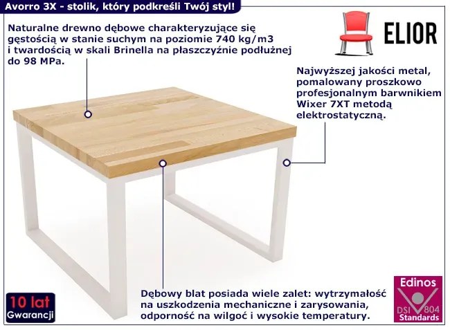 Dębowy stolik kawowy z białym metalowym stelażem - Delto 3X