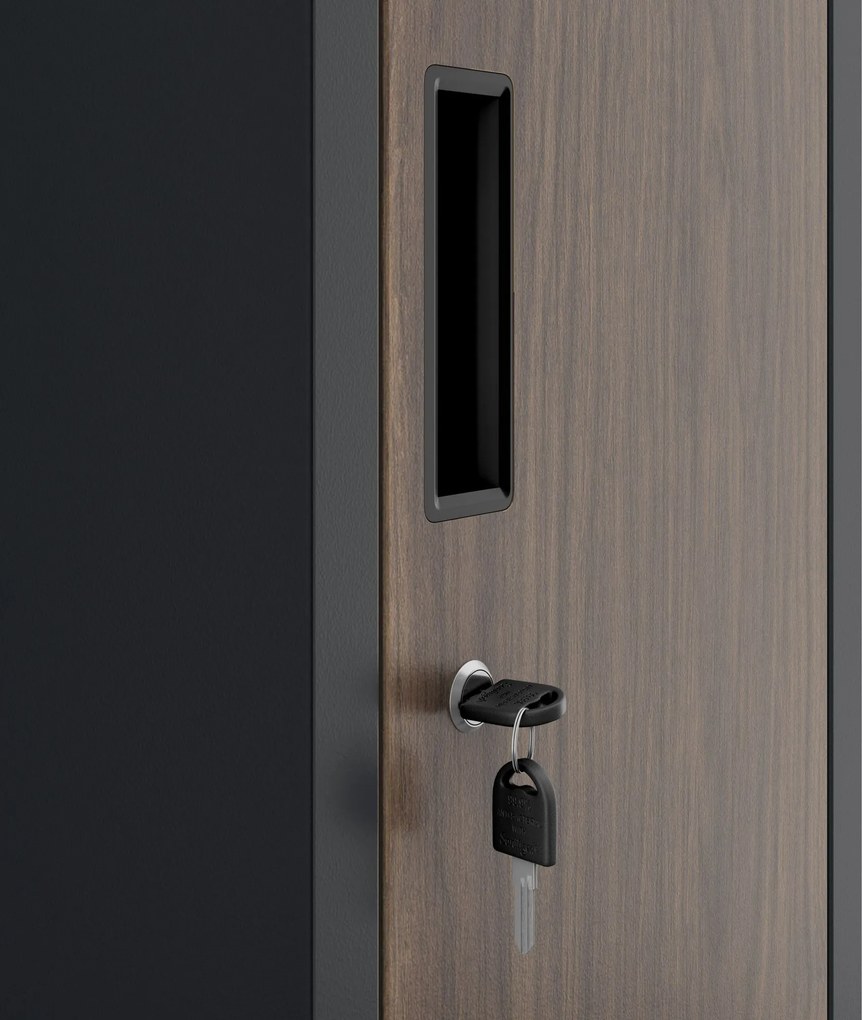 Szafka ubraniowa metalowa pracownicza głęboka 2-drzwiowa antracyt/orzech, 292x1720x600 mm: BARTEK 1 Plus D600 Eco Design