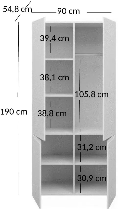 Biała szafa na ubrania z półkami i drążkiem Luxtes 10X