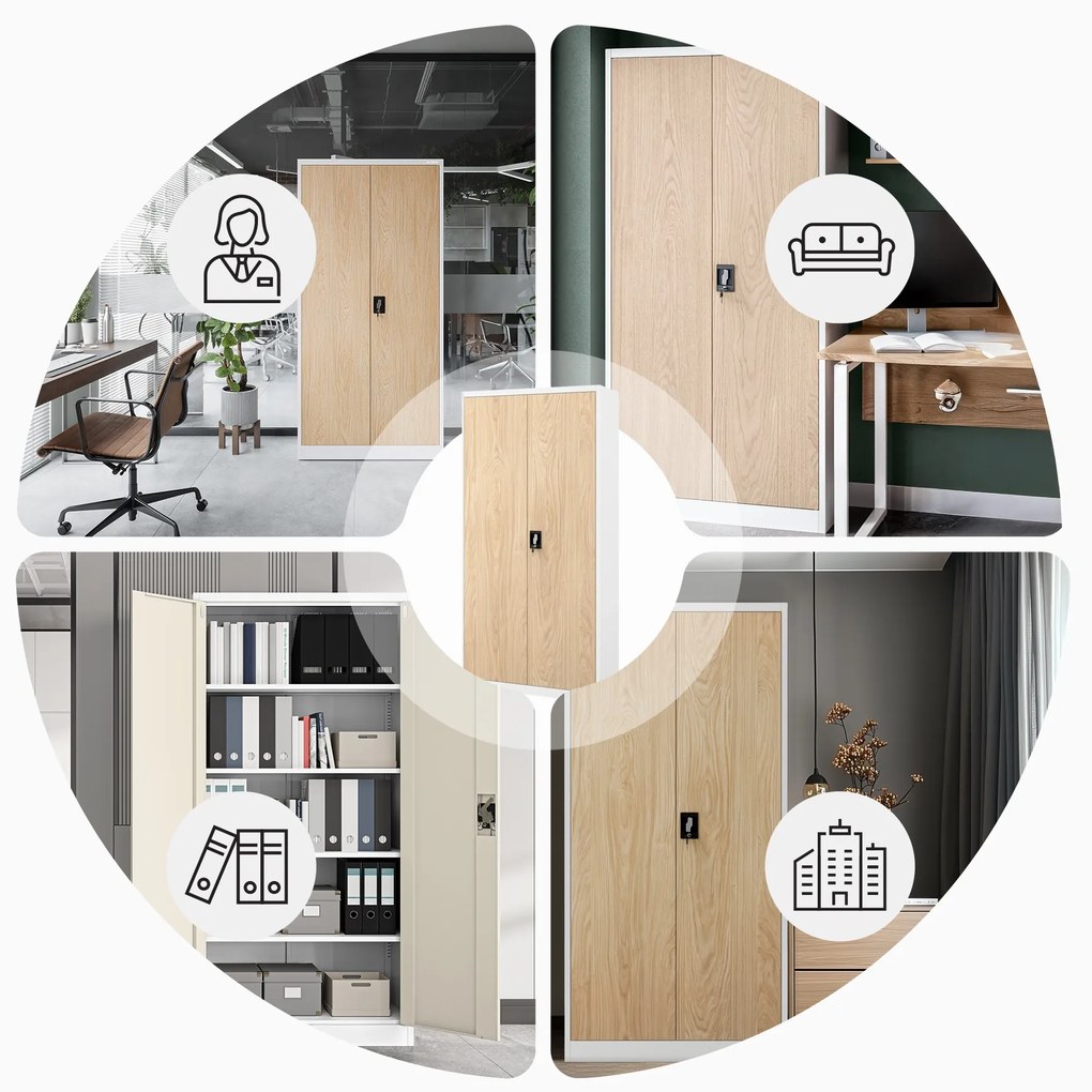 Szafa biurowa na dokumenty biała/ dąb sonoma: Eco Design JAN, 900 x 1850 x 400 mm