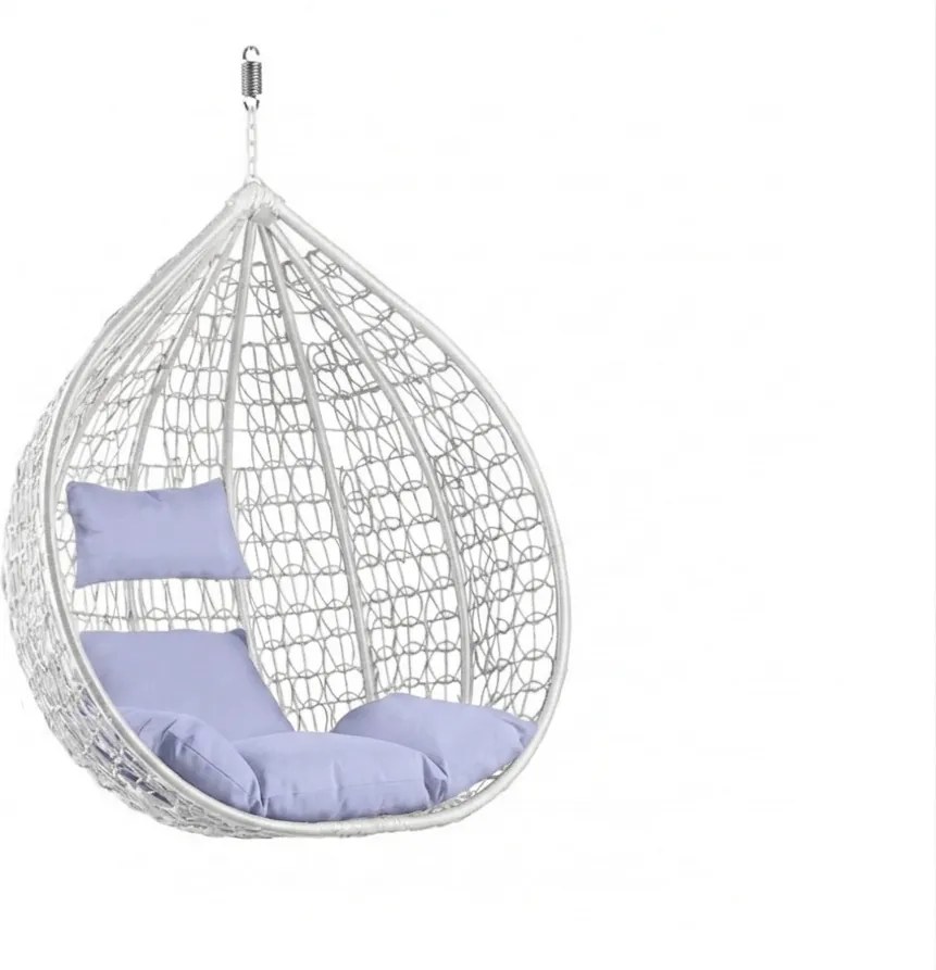 Białe wiszące krzesło KOKON bez stojaka, jasna poduszka