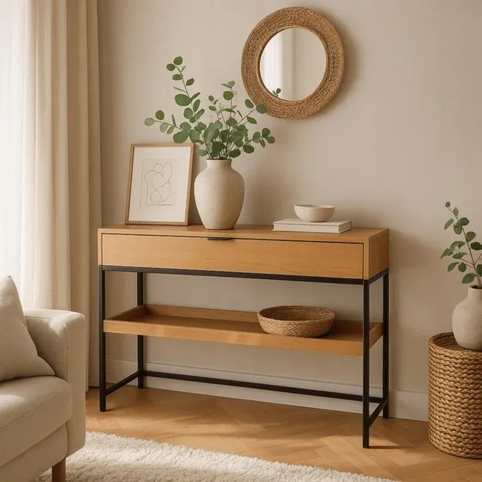 Konsola do Przedpokoju RUBY 100 cm z Półką Dąb/Czarny Loft