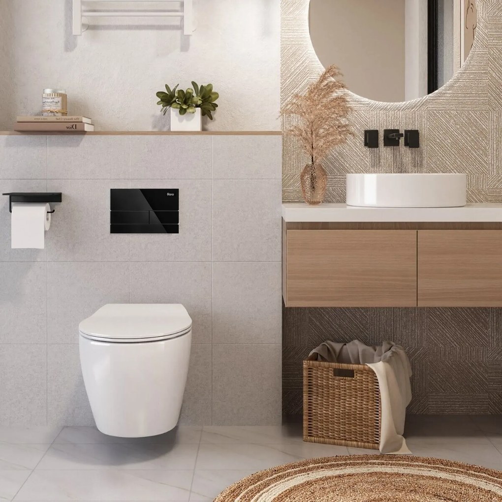 Stelaż zestaw podtynkowy K011A-Q do mis WC z przyciskiem T Czarne Szkło