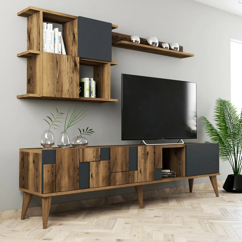 Ściana telewizyjna Madrid Anthracite and Walnut