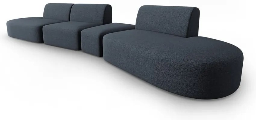 Niebieska sofa z tkaniny szenilowej prawostronna 428 cm Paolo – Milo Casa