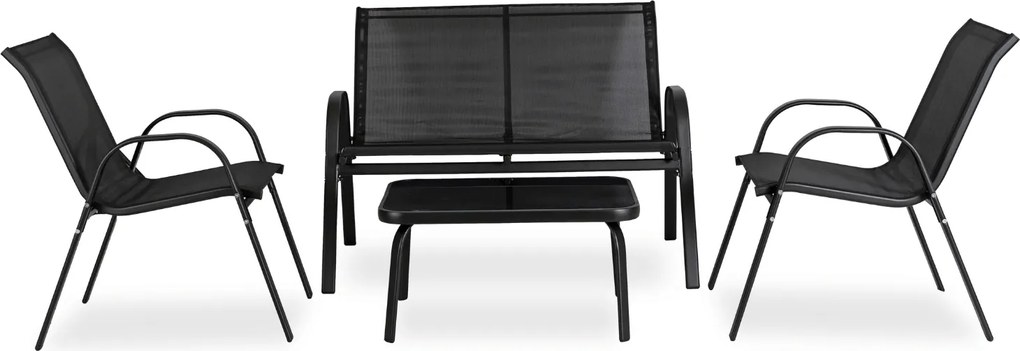 Zestaw Mebli Ogrodowych MINNESOTA Czarny Ławka Krzesła Stolik Tarasowy Siatka Nowoczesny