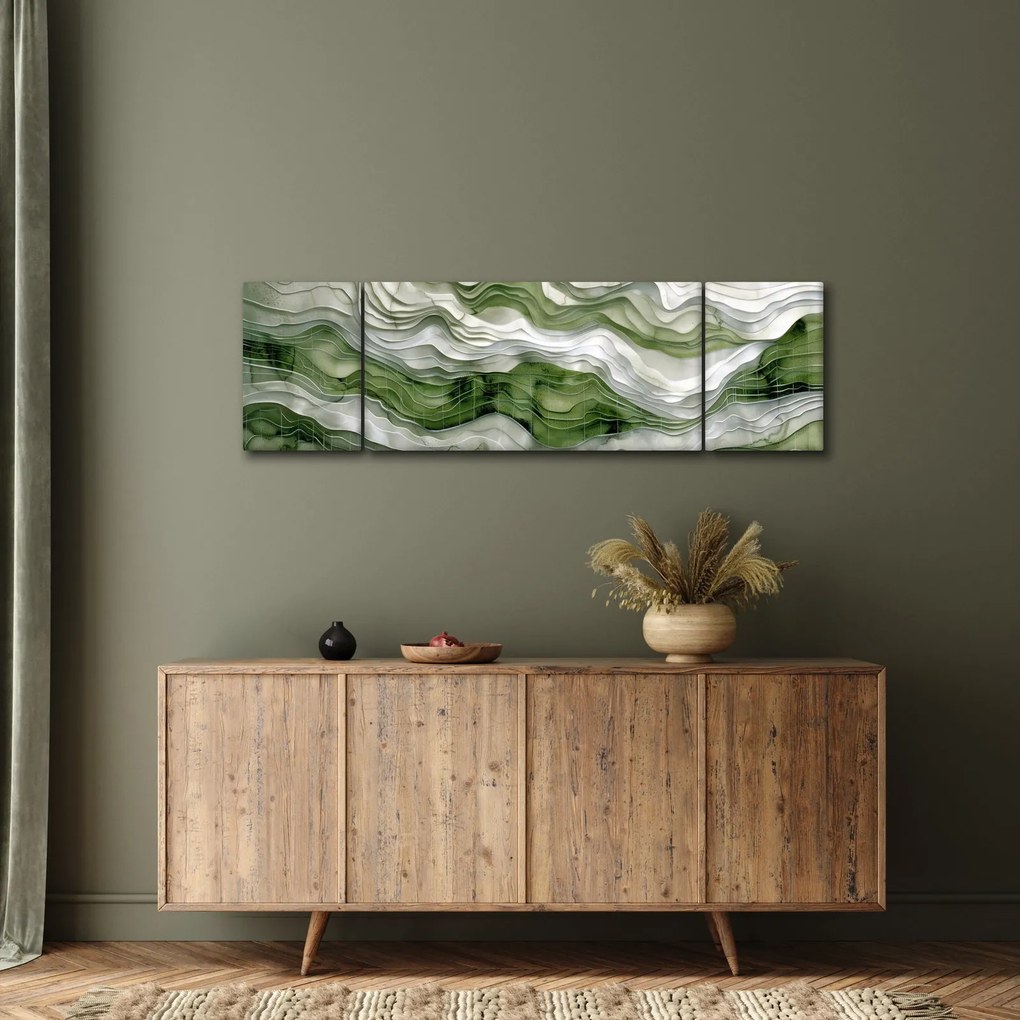 Obraz - Zielone i białe zmarszczki (170x50 cm)