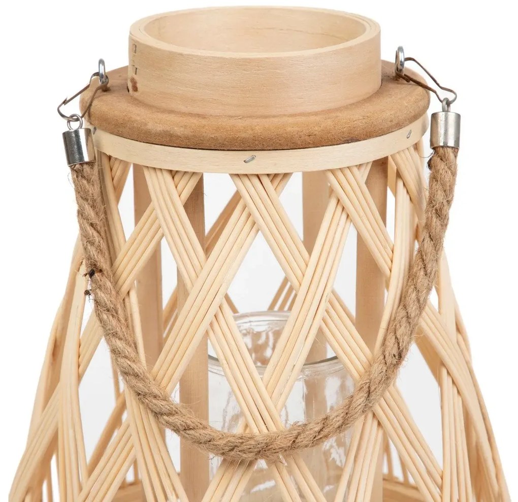 Lampion RADIANT pleciony z pojemnikiem na świece naturalny 35 cm HOMLA