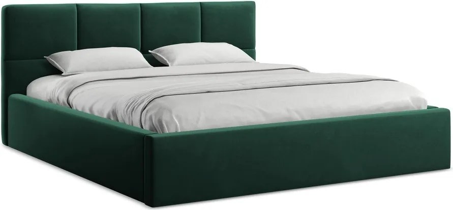 Ciemnozielone aksamitne tapicerowane łóżko dwuosobowe ze schowkiem ze stelażem 140x200 cm Hiko – Makamii
