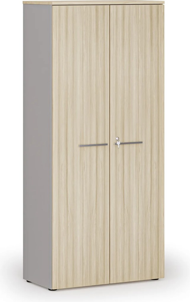 Szafa biurowa z drzwiami PRIMO GRAY, 800 x 420 x 1781 mm, szary/dąb naturalny