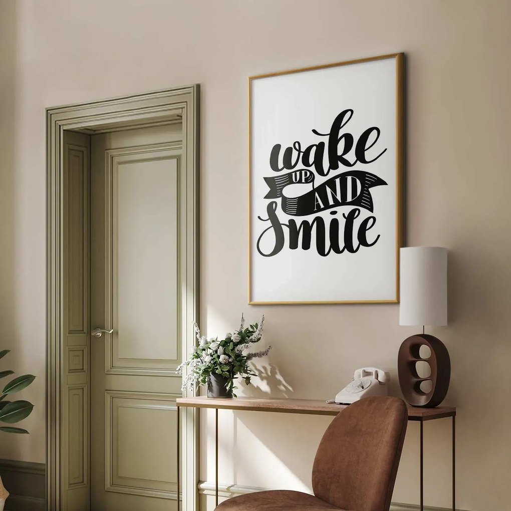 Plakat Wake up and smile 21x30 cm z ramą złotą bez marginesu ARTGEIST B